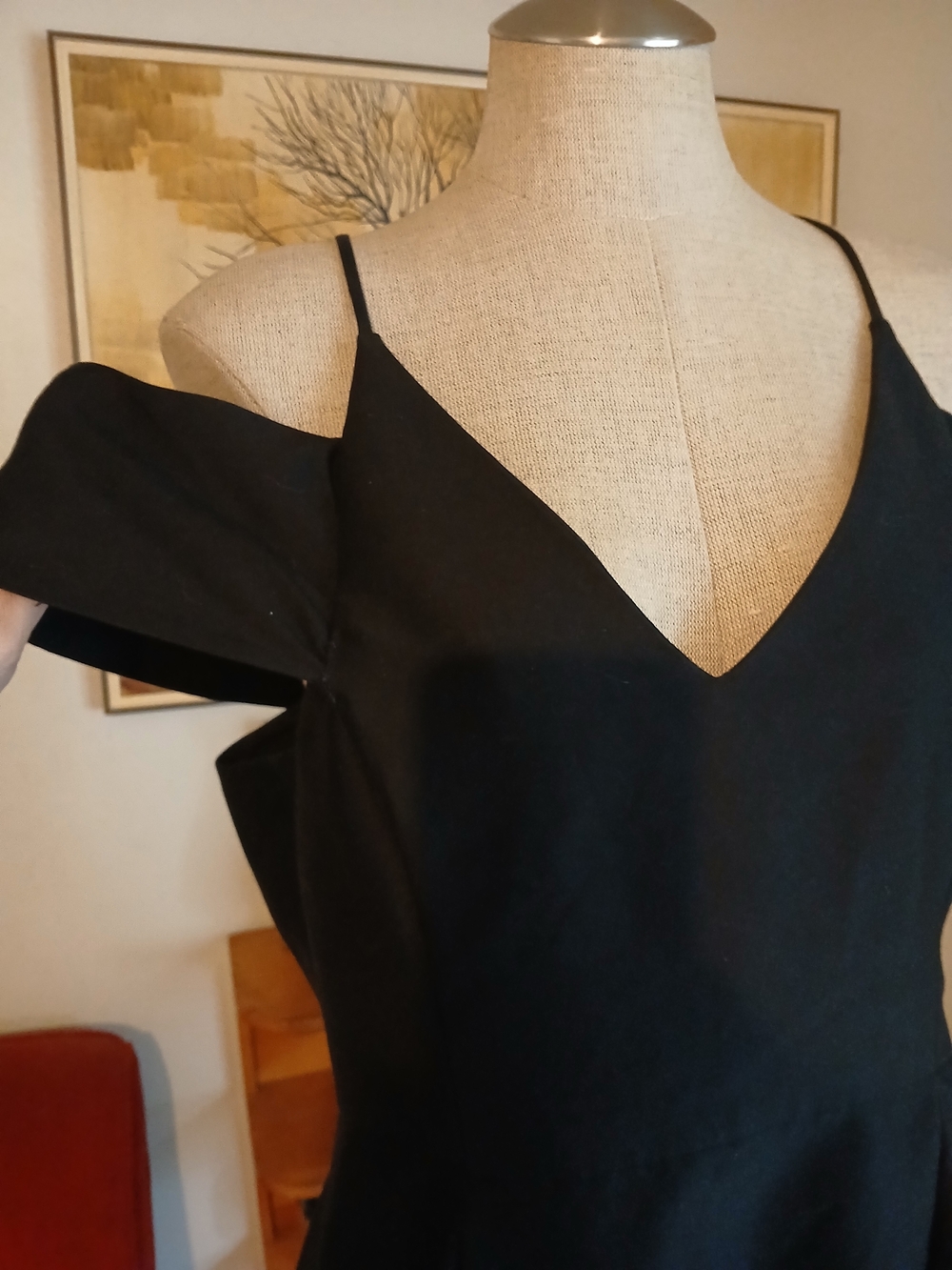 Black Cold-Shoulder V-Neck Dress